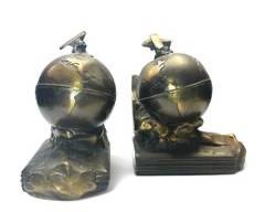 Vintage Pair Art Deco Military Globe & Airplane Bookends