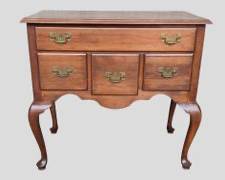 20th C Wood Lowboy 4 Drawers Brass Hardware Queen Anne Style
