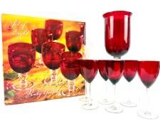 NIB Set Of 8 Ruby Goblets, Ruby Footed Vase And Ruby Red Wine Glasses
