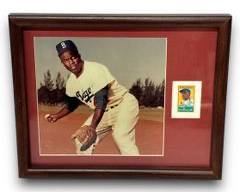 Beautiful Vintage Charleston Mint Framed Photo and Authentic U.S. Postage Stamp of Baseball Legend Jackie Robinson
