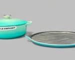 Aqua Le Creuset Dutch Oven (26) 9.5 Wide and Pizza Skillet Pan (32) 12 in Cyan Blue
