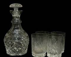 Fine Waterford Crystal Decanter and 4 Fine Crystal Glasses
