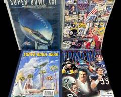 Four Vintage 1987, 1991, 2001, and 2002 Super Bowl and Hall of Fame Game Programs
