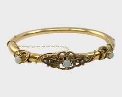 Fancy Fine 14K Yellow Gold & Opal Hinge Bangle Bracelet

