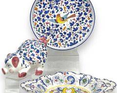 Vintage Deruta Italian Hand Painted Pottery Pig Bank, Bowl, and Charger Bowl Plate
