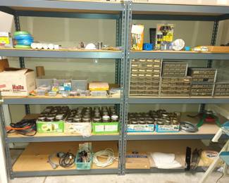 Canning jars and nuts and bolts and shelves