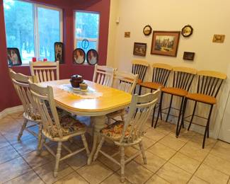 Country style kitchen table and bar stools
