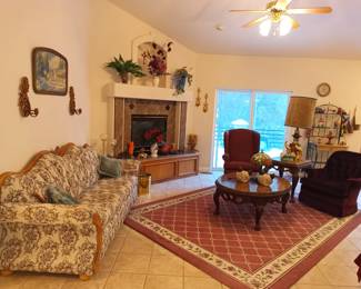 Sofa, chairs, tables and lamps