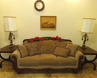Lovely couch and end tables. With - more ugly lamps! Come and vote for the ugliest. We are having a contest!