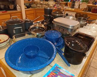 Enamelware, pots and pans