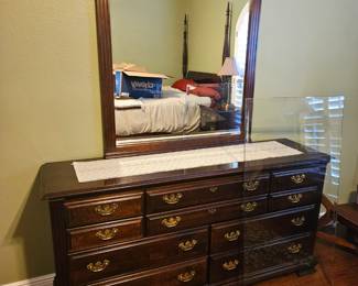 Solid wood dresser with attached mirror