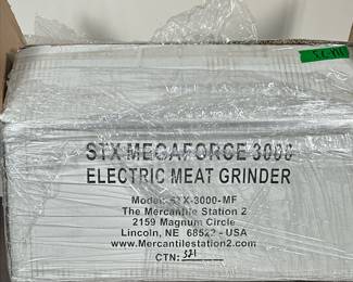 NIB MEGAFORCE MEAT GRINDER | New in box MEGAFORce 3000 series Air Induction - Air Cooled Meat Grinder. -  h. 9 x w. 11 x l. 18.5 in (box)
