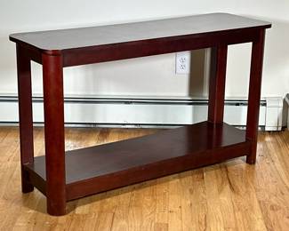 WOOD CONSOLE TABLE | Wood console table with rounded legs and 2 shelves. - h. 28.5 x w. 48 x d. 15.5 in