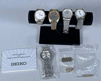 (5pc) MIXED WRISTWATCH LOT | Mixed Stainless Steel wristwatches including: Seiko 5 Automatic two-tone, Q & Q Quartz two-tone with extra links, Seiko Quartz, and more!