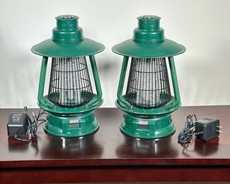 (2pc) PAIR COLEMAN ELECTRIC BUG ZAPPERS | Pair of plug-in Coleman portable bug zapper lamps. - h. 13 x dia. 8 in