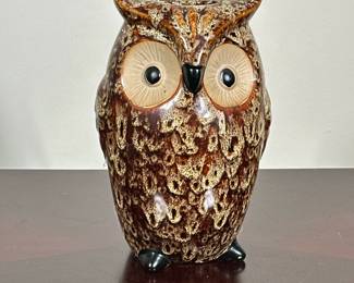 OWL FORM VASE | Glazed owl form vase. - h. 9 x w. 4 x l. 6 in
