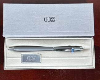 CROSS BALLPOINT PEN | Cross Grey 2102 ballpoint pen in case. - h. 1 x w. 2.5 x l. 6.5 in