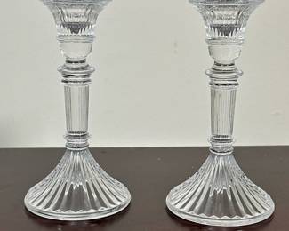 (2pc) PAIR FLUTED GLASS CANDLESTICKS | Pair of fluted glass candlesticks. - h. 5.5 x dia. 3 in

