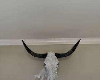 Crystals covered cow skull