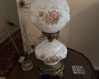 Art Glass Lamp - Phoenix Lamp Co. Wild Roses Gone With The Wind Lamp w/3 way switch (there are 2 of these)