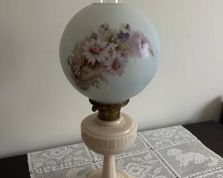 Custard Uranium Tall Aladdin Lincoln Drape Oil Lamp with GWTW Globe