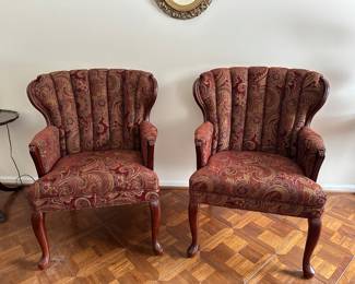 Lot (15) - Pair of Channel Back Wing Chairs, professionally reupholstered 26”w 28d 37”h back, 19”h seat.   Smoke and pet free home.  