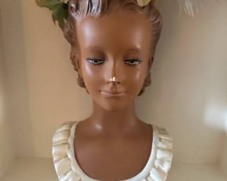 Woman Bust Figural Chalkware Vase
