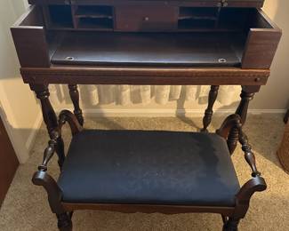 Lot (3) Antique Spinet Desk with Bench 34.5"w 18.5d 35h, Bench 17"h