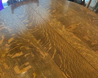 Lot (10) Oak Pedestal Table 45"d with Leaf and 4 Chairs 