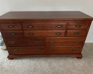 Lot (9) - Solid Cherry Dresser with Mirror  - Taylor Jamestown - 10 drawers 60"w 21.5d 33h.  Mirror 47"w 35h.  Matches Lot (8) and (13).  