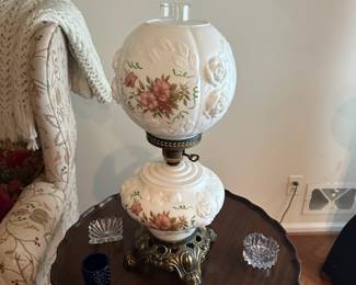 Art Glass Lamp - Phoenix Lamp Co. Wild Roses Gone With The Wind Lamp w/3 way switch (there are 2 of these)