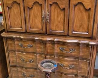 Dresser (french provincial style by White furniture) $200, Records $2 each, lamp $30