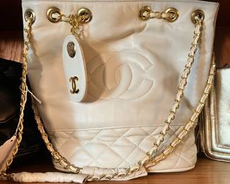 vintage CHANEL white lamb bucket bag