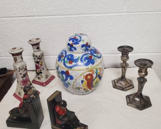 Ceramic Candle Holders - Art Stoneware Ginger Jar - Metal Candle Holders - Red Ware Bookends