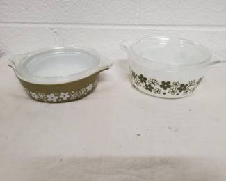 Pyrex Crazy Daisy Green Casserole Dishes