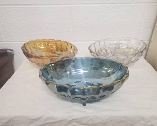 Indiana Carnival Glass Serving Bowls  -Gold & Blue & Carnival Glass Bowl - Iridescent Blue  &  Clear 