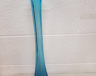 Blue Swung Ribbed Glass Vase