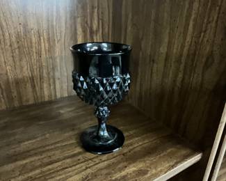 Indiana Glass Black Tiara Diamond Point Water Glass