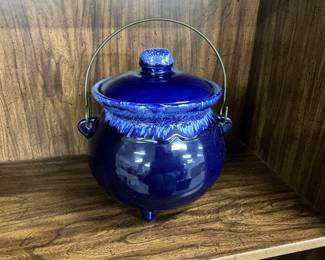 Cobalt Blue Drip Glaze Ceramic Handled Bean/Soup Pot