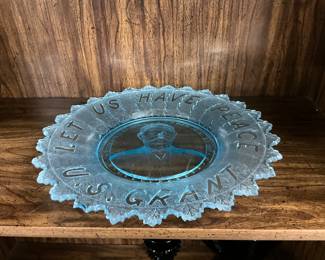 President Grant "Let Us Have Peace" Blue Glass Plate