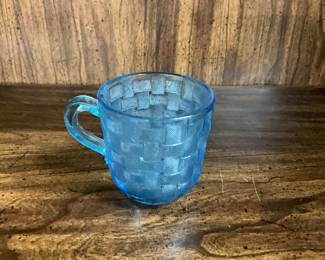 Co-Operative Flint Glass Co Basketweave Blue Cup
