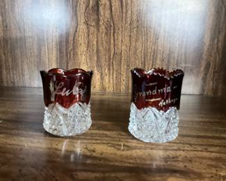 Ruby Red-Stained Glass Souvenir Toothpick Holders