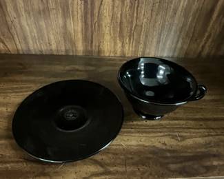 Black Amethyst Glass Cup & Saucer