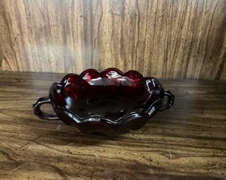 Royal Ruby Red Anchor Hocking Fairfield Pattern Handled Dish