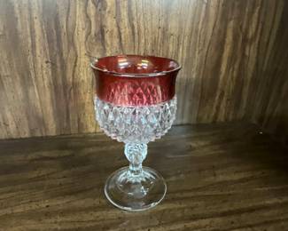 Indiana Glass Co Diamond Point Ruby Red to Clear Glass Stemmed Wine Goblet
