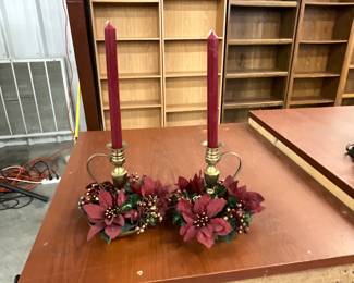 Candlestick Holders with Poinsette Rings