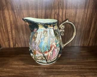Moriage Gilded & Hand Painted Porcelain Pitcher