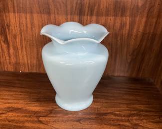 McKee Glass Sarah Ruffled Edge Blue Vase 