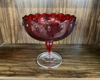 Indiana Glass Tear Drop Red w/Clear Glass Pedestal Fruit Bowl