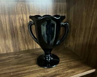 L.E. Smith Black Amethyst Glass Trophy Vase
